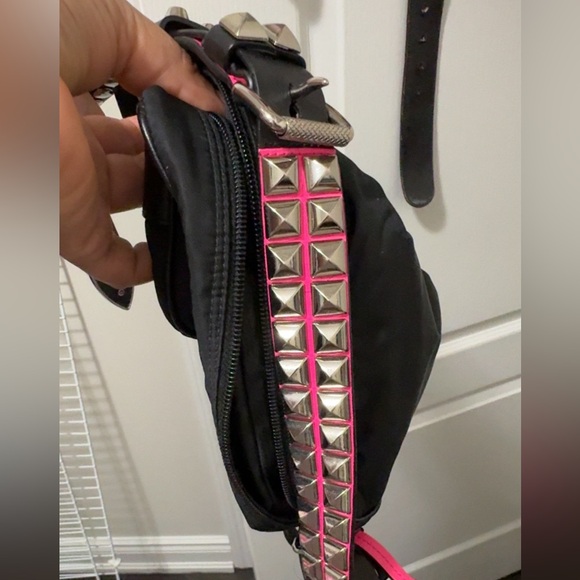 Prada Black/ Hot Pink Nylon Shoulder Bag with Studding - Picture 11 of 14